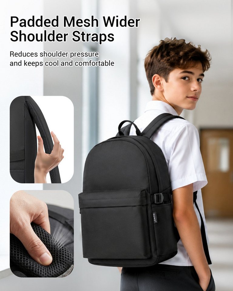 KONO Rucksack Schulrucksack, leichte Tasche für Jungen und Mädchen, 15,4 Zoll Laptop Bild 2