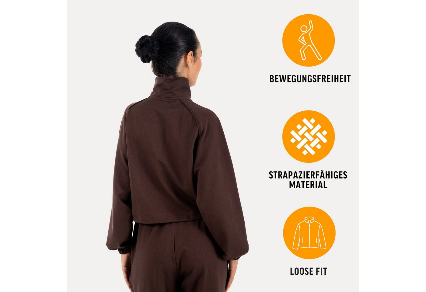 Smilodox Trainingsjacke Ylena, Fitnessjacke Damen, Loose Fit Sportjacke, Cropped, Gym Stehkragen mit Zipper, Kordelzug-Saum, Homewear, Yoga
