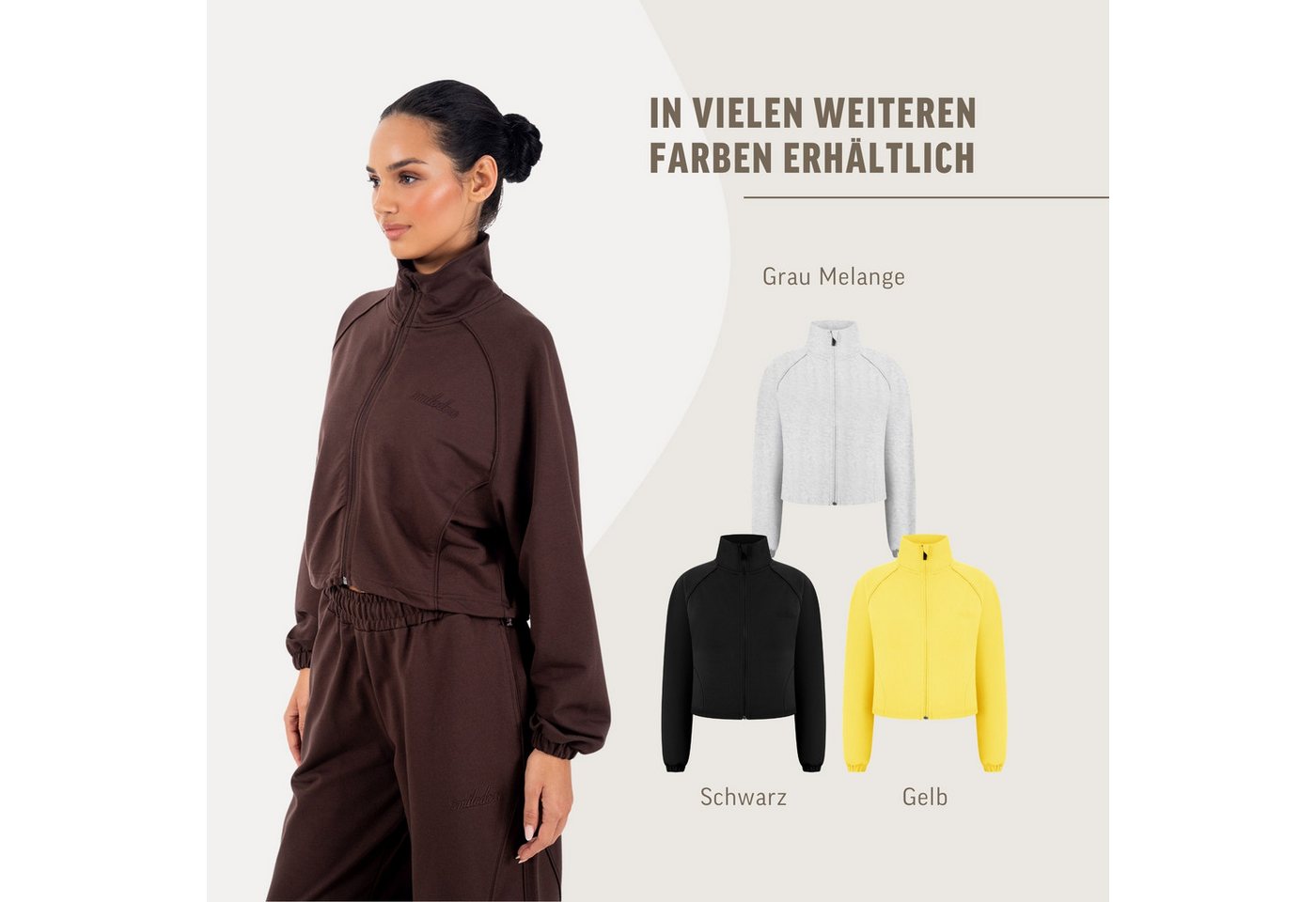 Smilodox Trainingsjacke Ylena, Fitnessjacke Damen, Loose Fit Sportjacke, Cropped, Gym Stehkragen mit Zipper, Kordelzug-Saum, Homewear, Yoga Bild 4