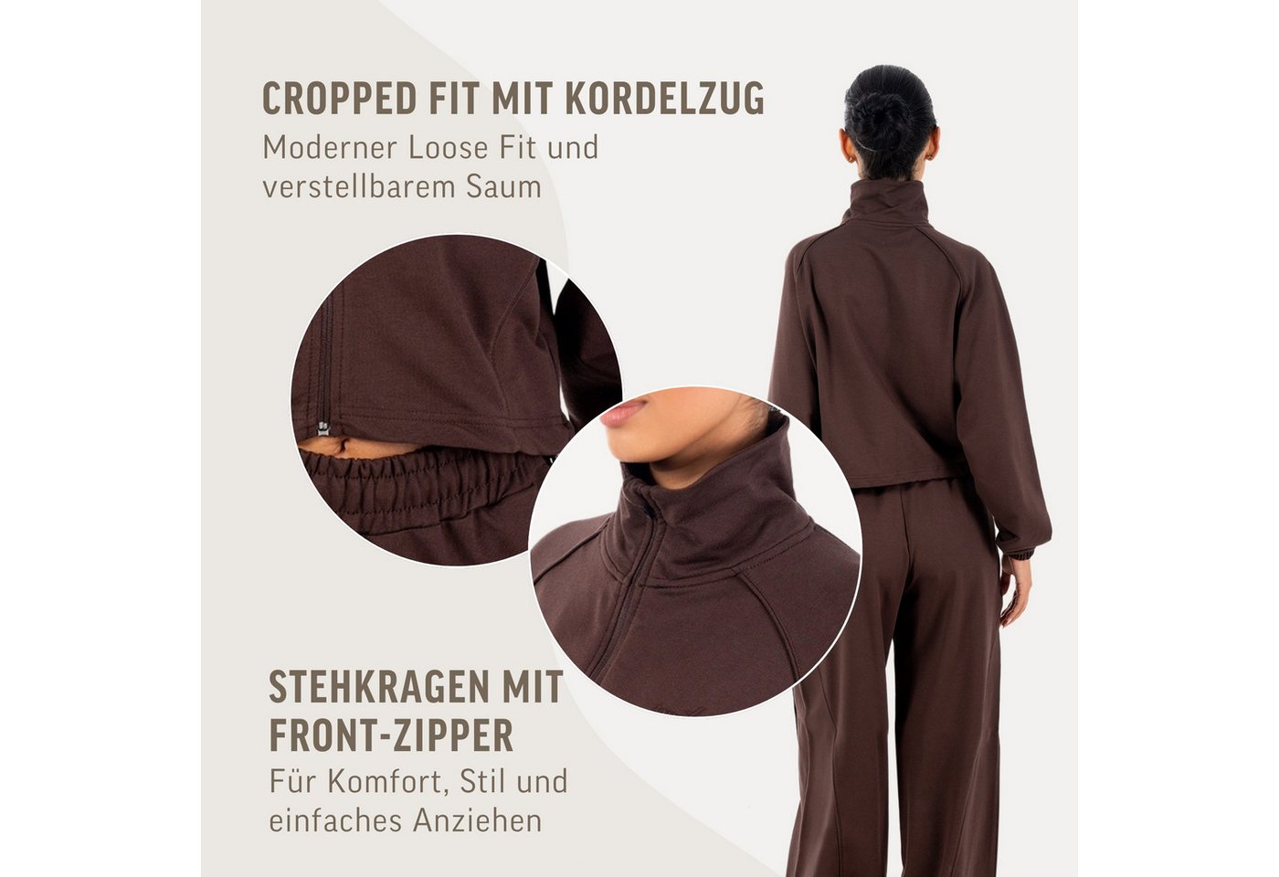 Smilodox Trainingsjacke Ylena, Fitnessjacke Damen, Loose Fit Sportjacke, Cropped, Gym Stehkragen mit Zipper, Kordelzug-Saum, Homewear, Yoga Bild 5