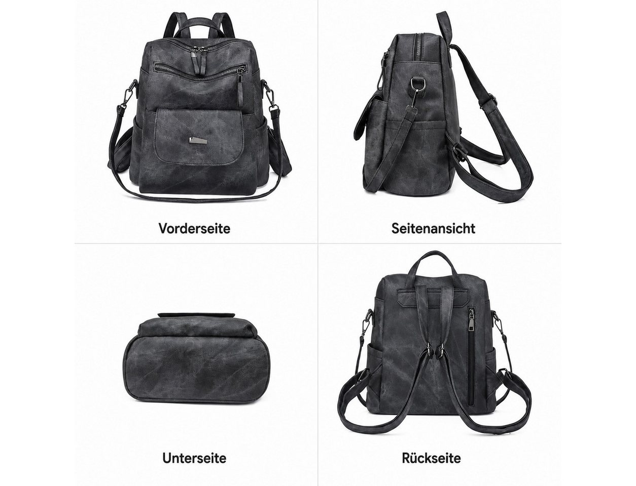 nsihing Rucksack Rucksack Tasche aus Kunstleder, Multifunktionale Schultertasche, Kompakt & Wasserabweisend, als Rucksack oder Schultertasche tragbar Bild 4