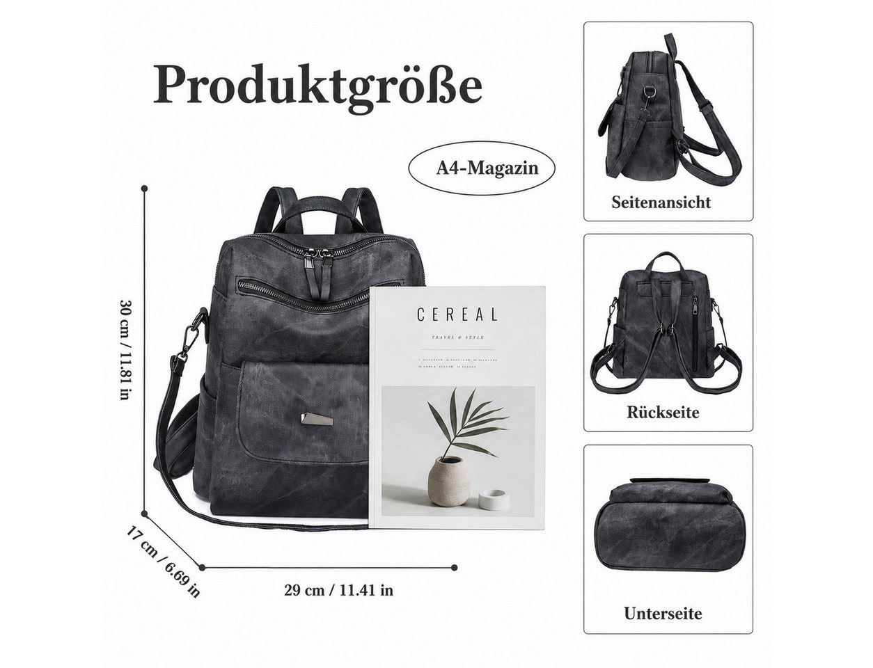 nsihing Rucksack Rucksack Tasche aus Kunstleder, Multifunktionale Schultertasche, Kompakt & Wasserabweisend, als Rucksack oder Schultertasche tragbar Bild 5