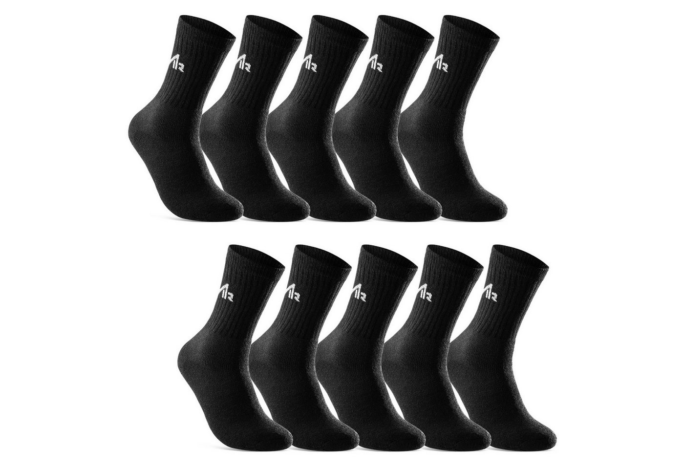 sockenkauf24 Sportsocken 10 Paar "i1R" Sport Socken Herren & Damen Socken Tennissocken (Schwarz, 43-46) mit Frotteesohle - 10300