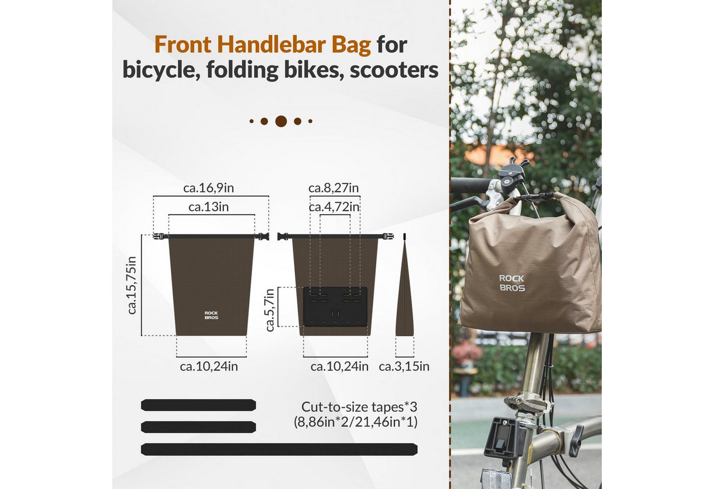 ROCKBROS Fahrradtasche Lenkertasche wasserdicht 2,5-4L, wasserabweisend, verstellbares Volumen, einfache Montage