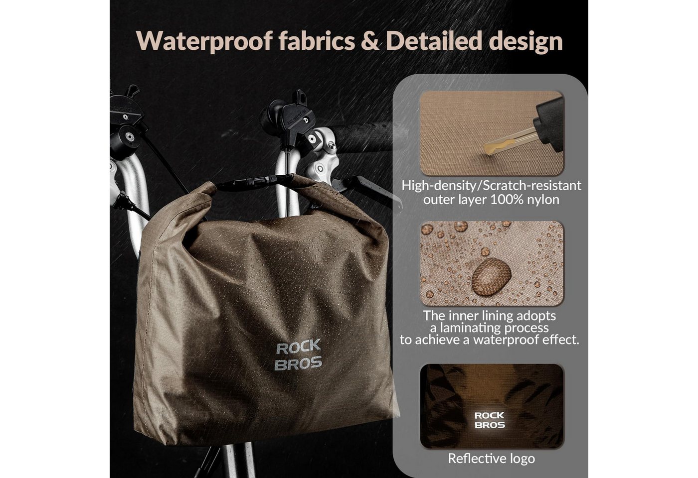 ROCKBROS Fahrradtasche Lenkertasche wasserdicht 2,5-4L, wasserabweisend, verstellbares Volumen, einfache Montage Bild 2