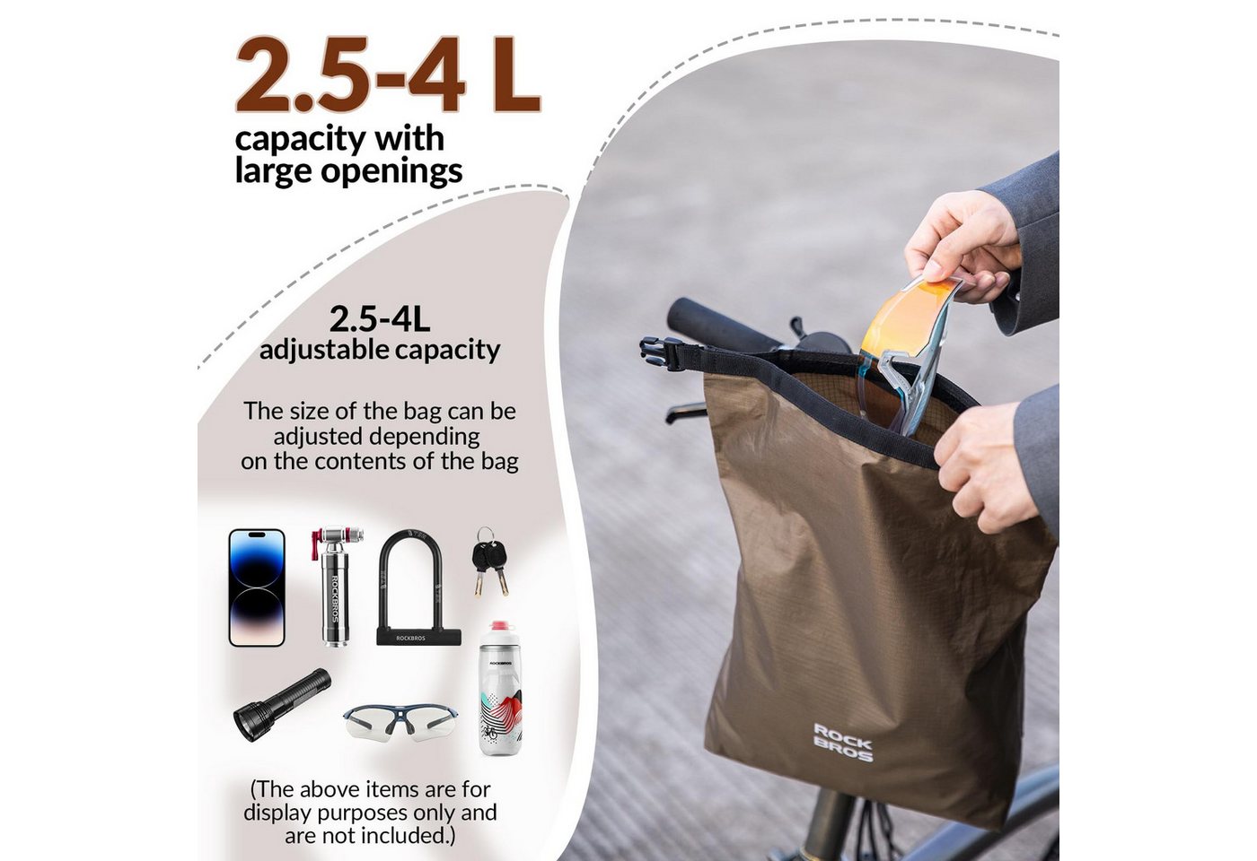 ROCKBROS Fahrradtasche Lenkertasche wasserdicht 2,5-4L, wasserabweisend, verstellbares Volumen, einfache Montage Bild 4