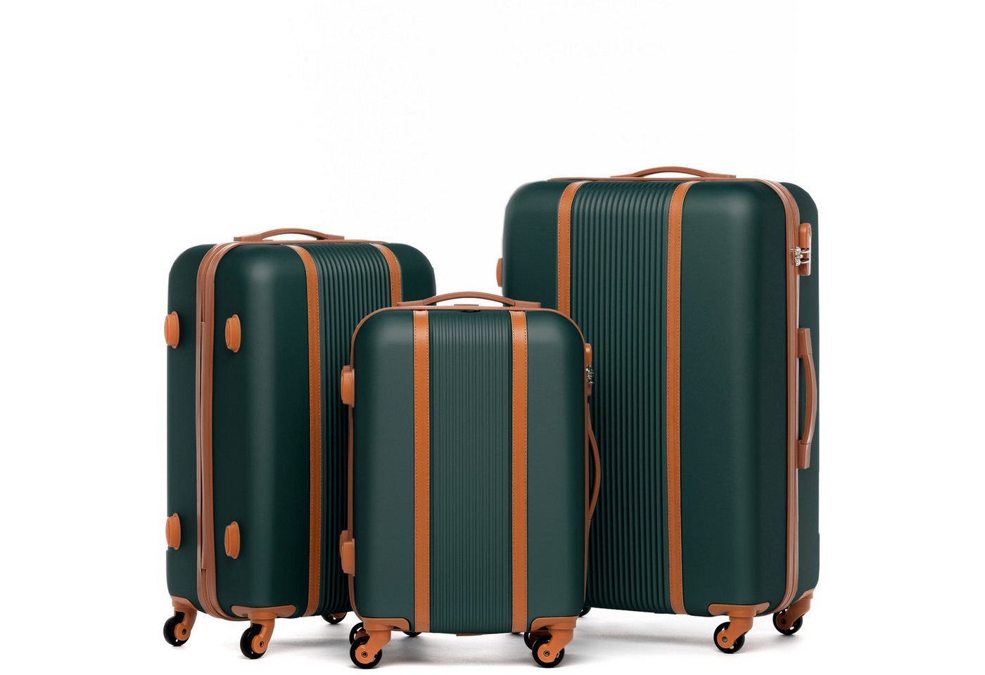FERGÉ Kofferset Hartschale 3 teilig Koffer Set MILANO Dark-Green, 4 Rollen, (3er Kofferset stabil und leicht mit Zahlenschloß, 3 tlg., Hartschalen-Trolley Set 3 Größen Handgepäck Koffer M XL), Trolley 3er Koffer Set, Reisekoffer 4 Rollen, Premium Rollkoffer