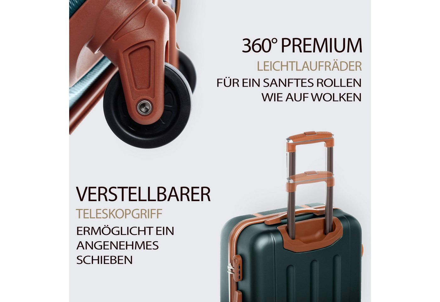 FERGÉ Kofferset Hartschale 3 teilig Koffer Set MILANO Dark-Green, 4 Rollen, (3er Kofferset stabil und leicht mit Zahlenschloß, 3 tlg., Hartschalen-Trolley Set 3 Größen Handgepäck Koffer M XL), Trolley 3er Koffer Set, Reisekoffer 4 Rollen, Premium Rollkoffer Bild 2