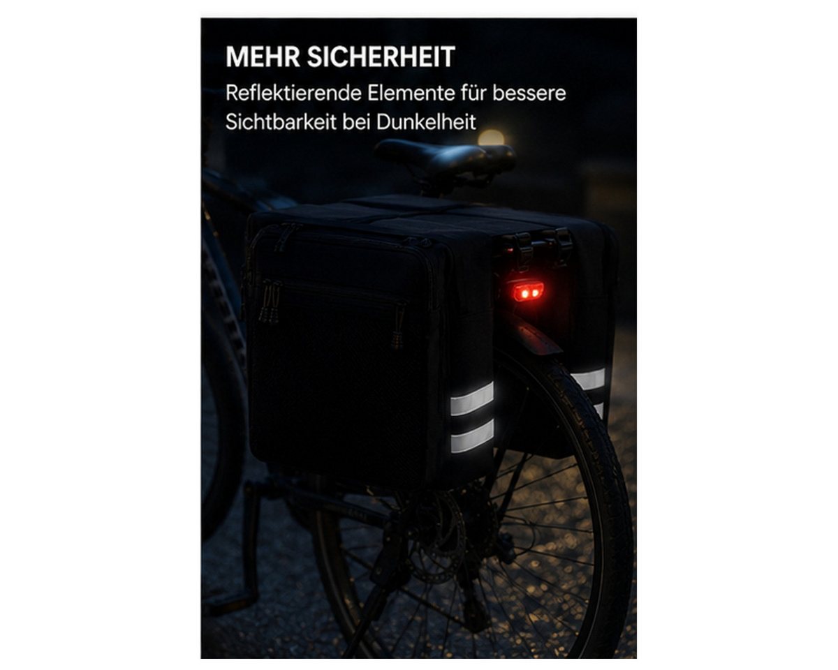 COFI 1453 Fahrradtasche Schwarz – Doppelte Fahrradtasche mit Seitentaschen & Reflektoren (1-tlg)