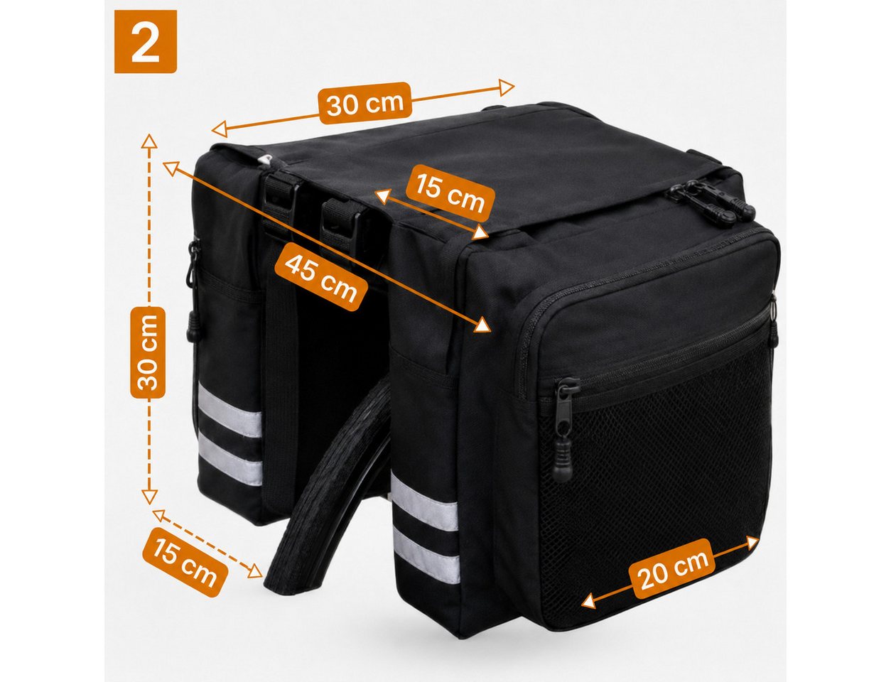COFI 1453 Fahrradtasche Schwarz – Doppelte Fahrradtasche mit Seitentaschen & Reflektoren (1-tlg) Bild 4