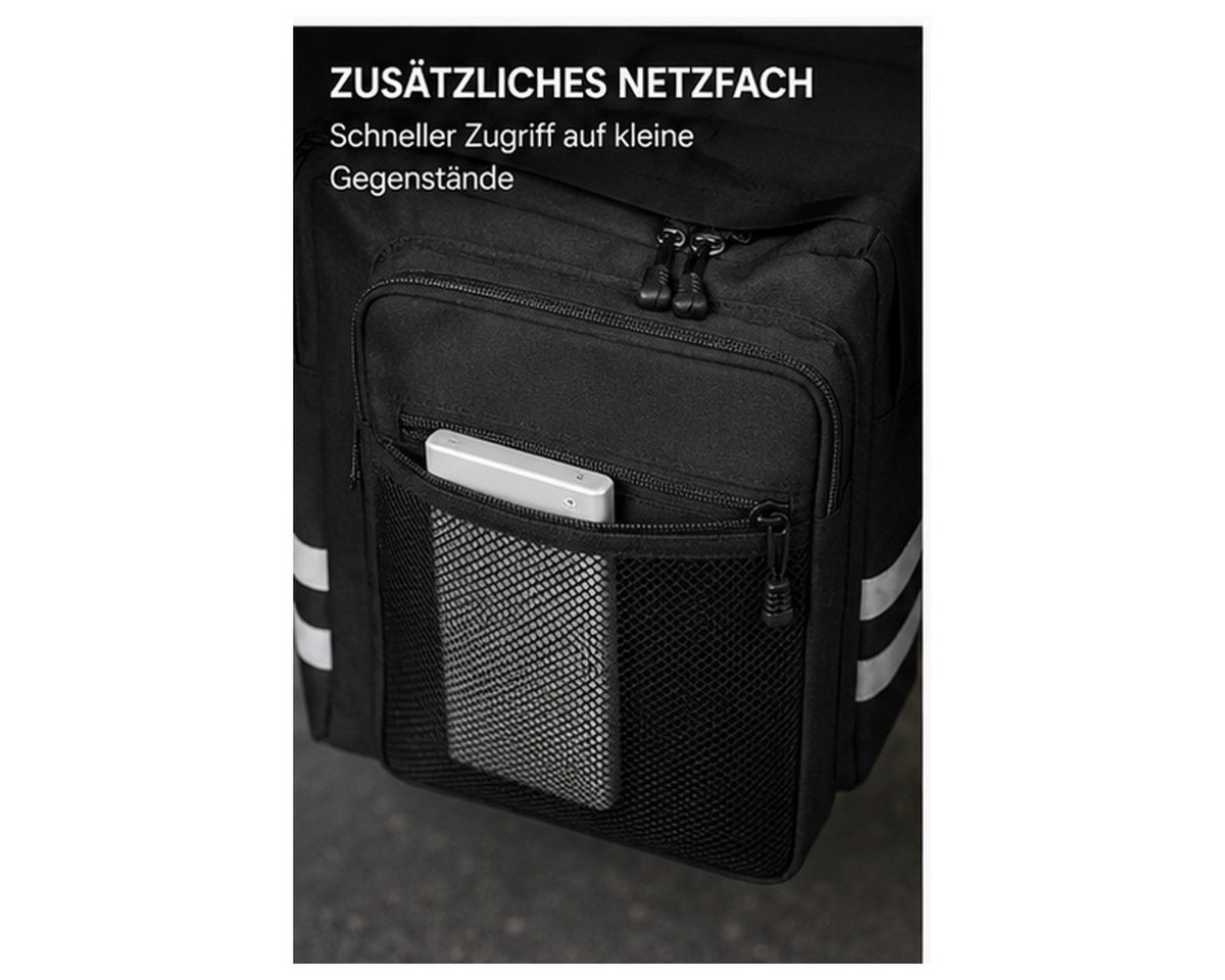 COFI 1453 Fahrradtasche Schwarz – Doppelte Fahrradtasche mit Seitentaschen & Reflektoren (1-tlg) Bild 5