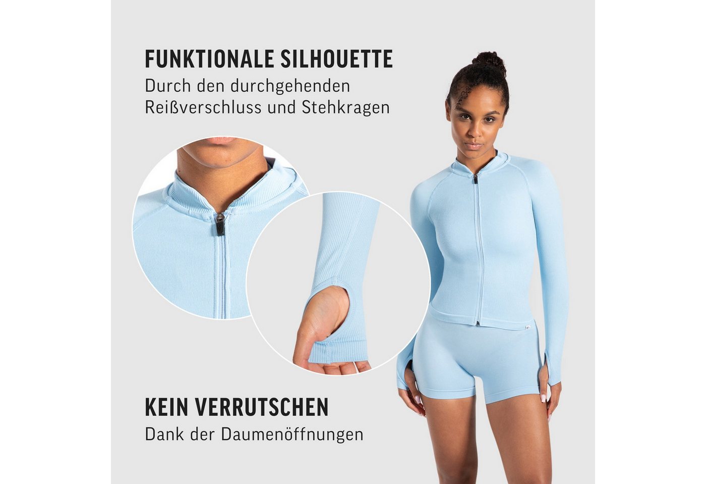 Smilodox Trainingsjacke Revia, Slim Fit Laufjacke mit Stehkragen & Daumenöffnungen, Workout Fitness Oberteil, elastisches Funktionsmaterial, Sportjacke Bild 2