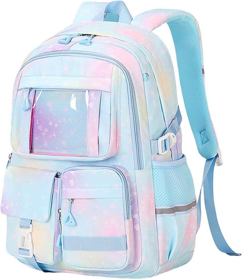 MOPUEA Schulrucksack Schulrucksack Rucksack Schultasche Büchertasche Wasserdicht (Mädchen Lässiger Schulranzen, Atmungsaktiv), Multi-Tasche Freizeitrucksack für Schule Freizeit Reisen Bild 2