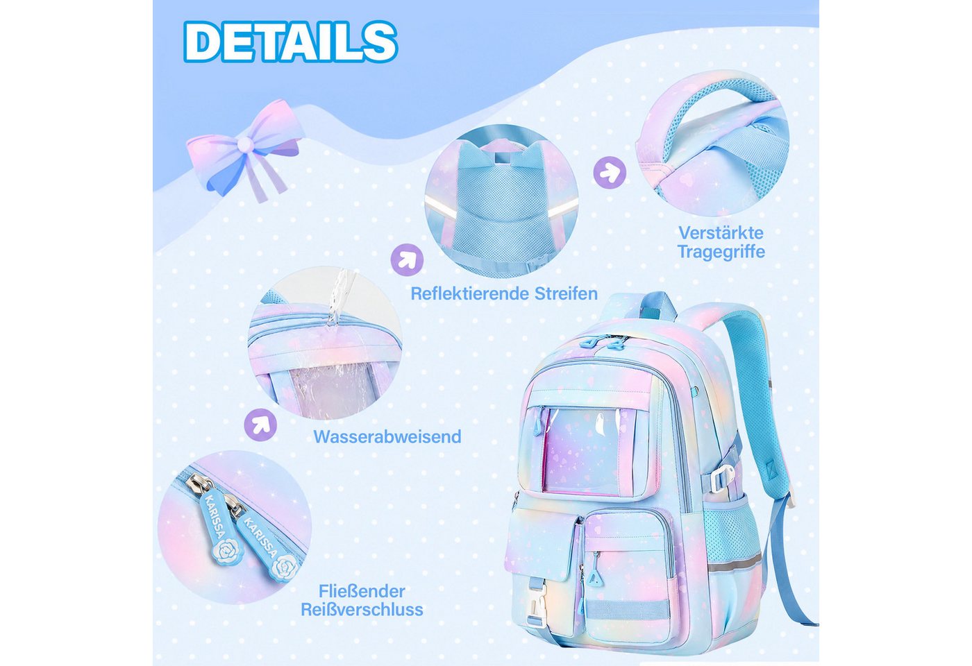 MOPUEA Schulrucksack Schulrucksack Rucksack Schultasche Büchertasche Wasserdicht (Mädchen Lässiger Schulranzen, Atmungsaktiv), Multi-Tasche Freizeitrucksack für Schule Freizeit Reisen Bild 4