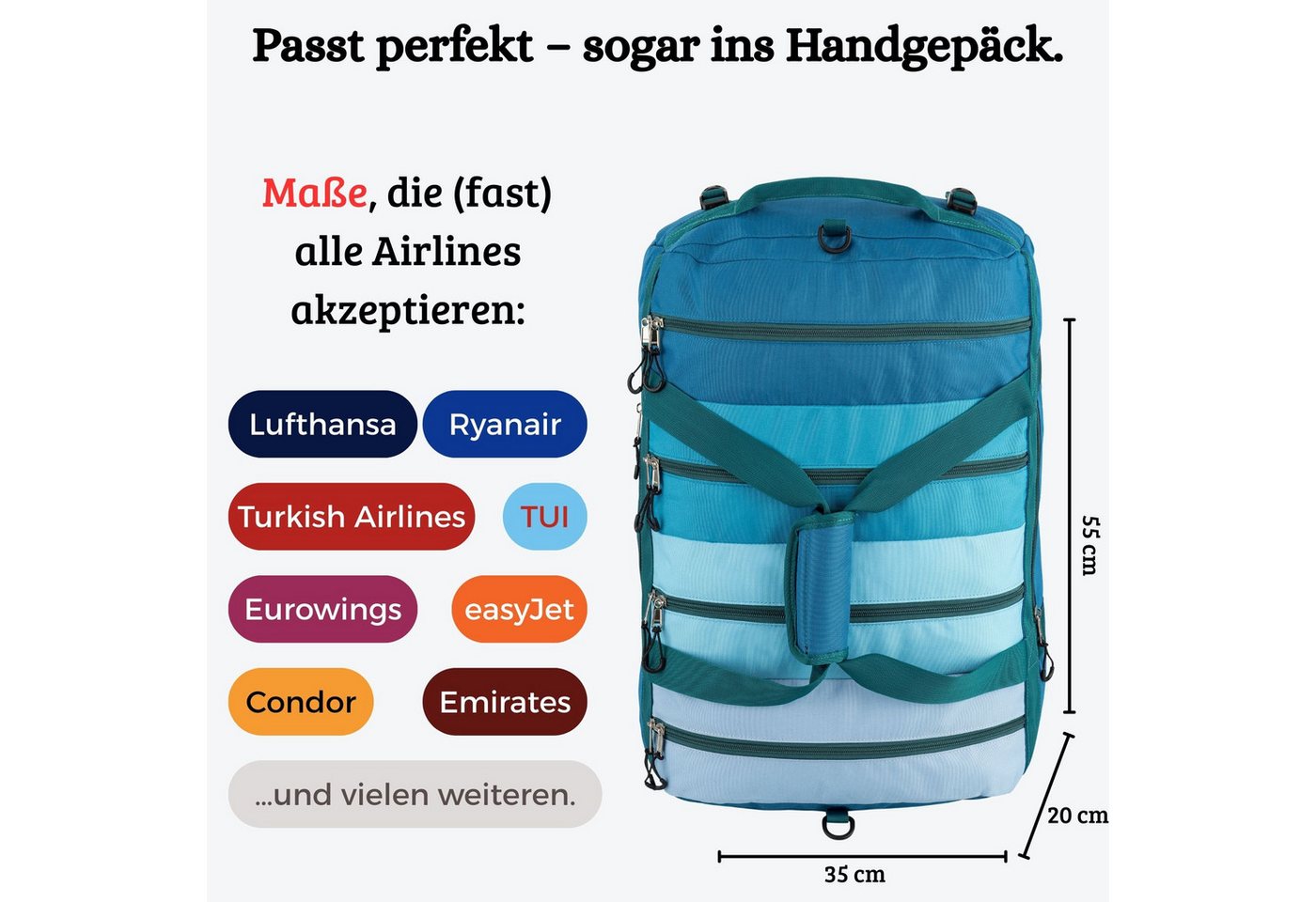 Rivello - Home & Living Sporttasche & Reisetasche mit Ordnungssystem – Handgepäck – 4 getrennte Fächer