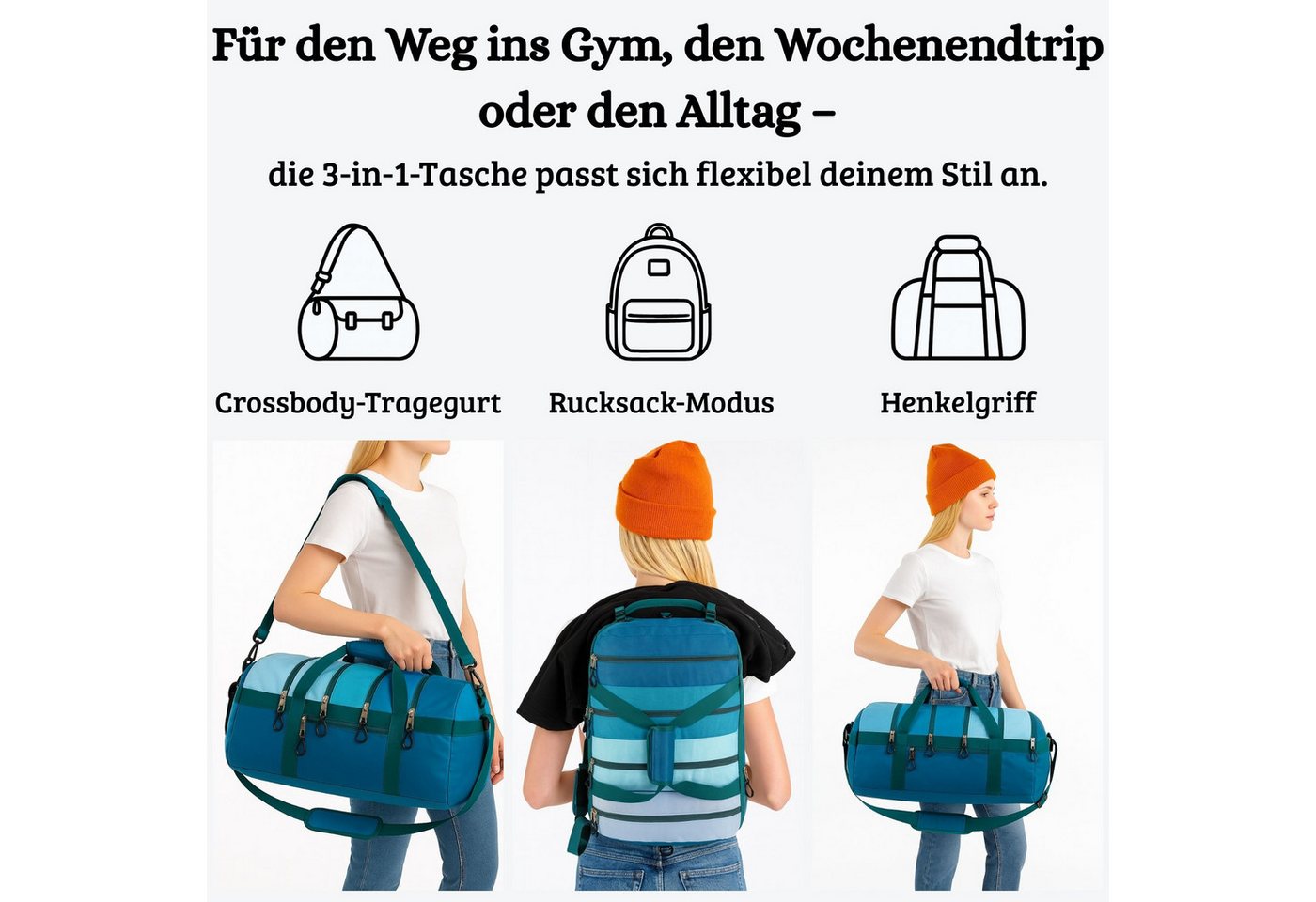 Rivello - Home & Living Sporttasche & Reisetasche mit Ordnungssystem – Handgepäck – 4 getrennte Fächer Bild 4