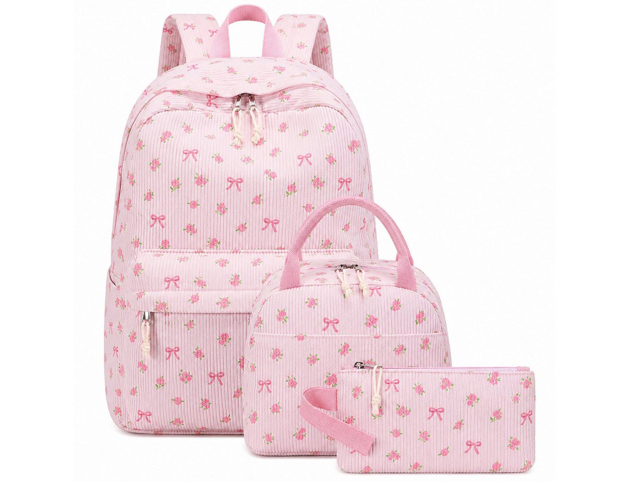 MOPUEA Schulrucksack Schulrucksack Set 3 tlg Wasserabweisend mit Lunch-Tasche &Federmappe (Rucksack Set für Schule, Schulrucksack mit Lunch Tasche und Federmäppchen), Karomuster, Laptopfach, wasserabweisend, gepolstert, leicht und robust Bild 2