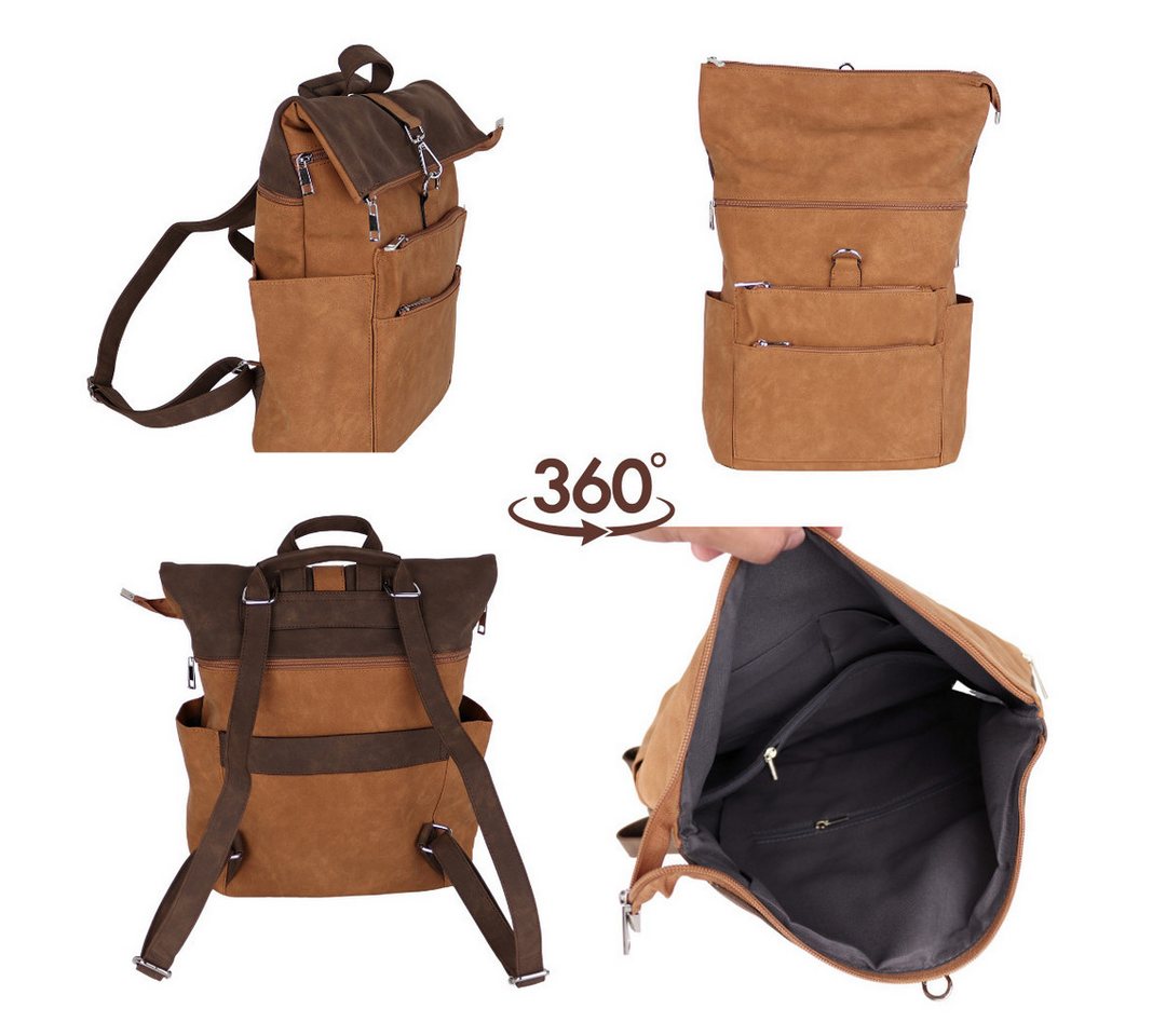 MIRROSI Tagesrucksack Damen auch als Crossbody Bag 2 in 1, ca. 32 x (37+8) x 12 cm, aus hochwertigem Kunstleder, Rucksack, Daypack Bild 3