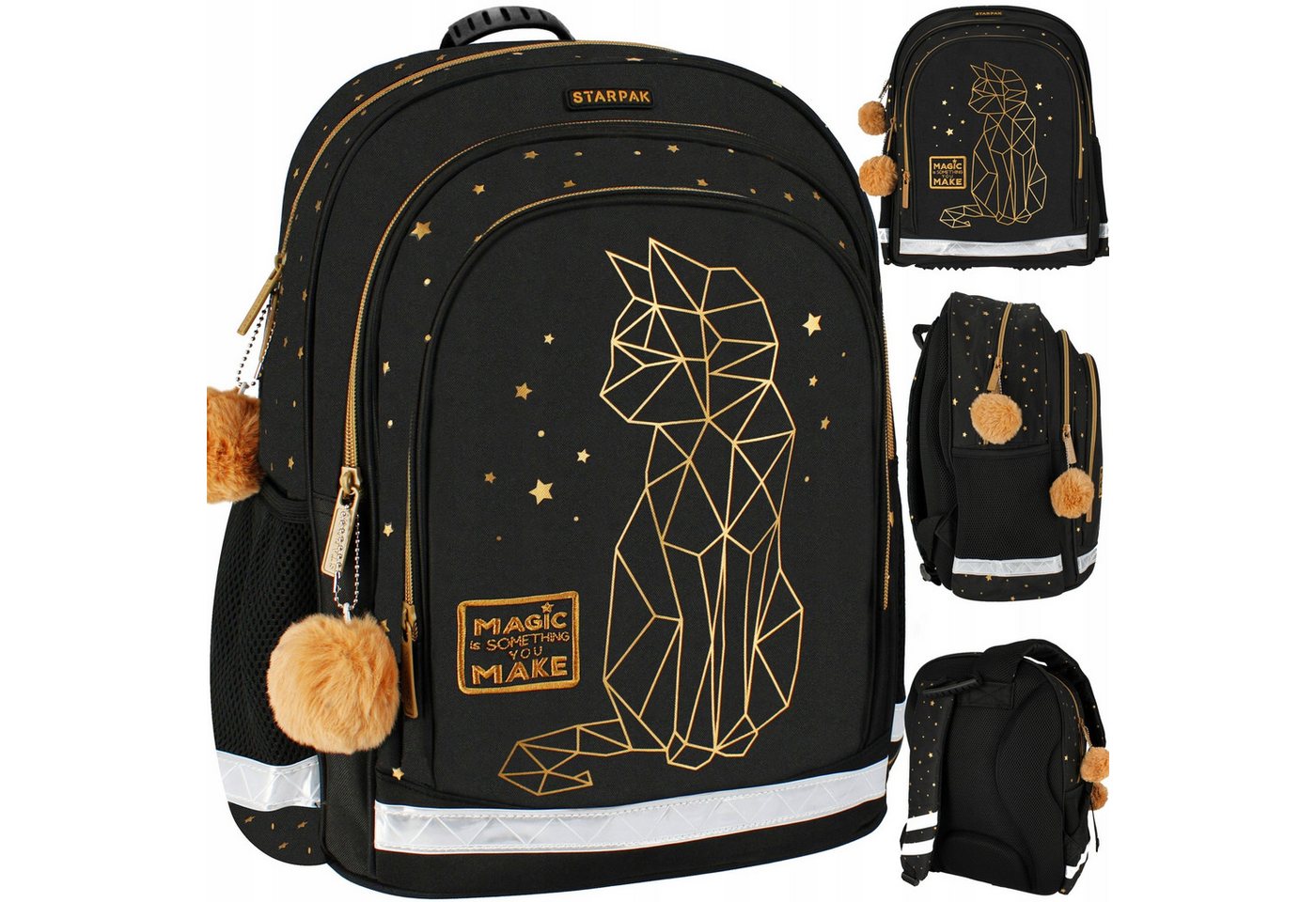 Starpak Schulrucksack Schulrucksack für Mädchen, schwarz-gold, ergonomisch, wasserfest. Bild 2
