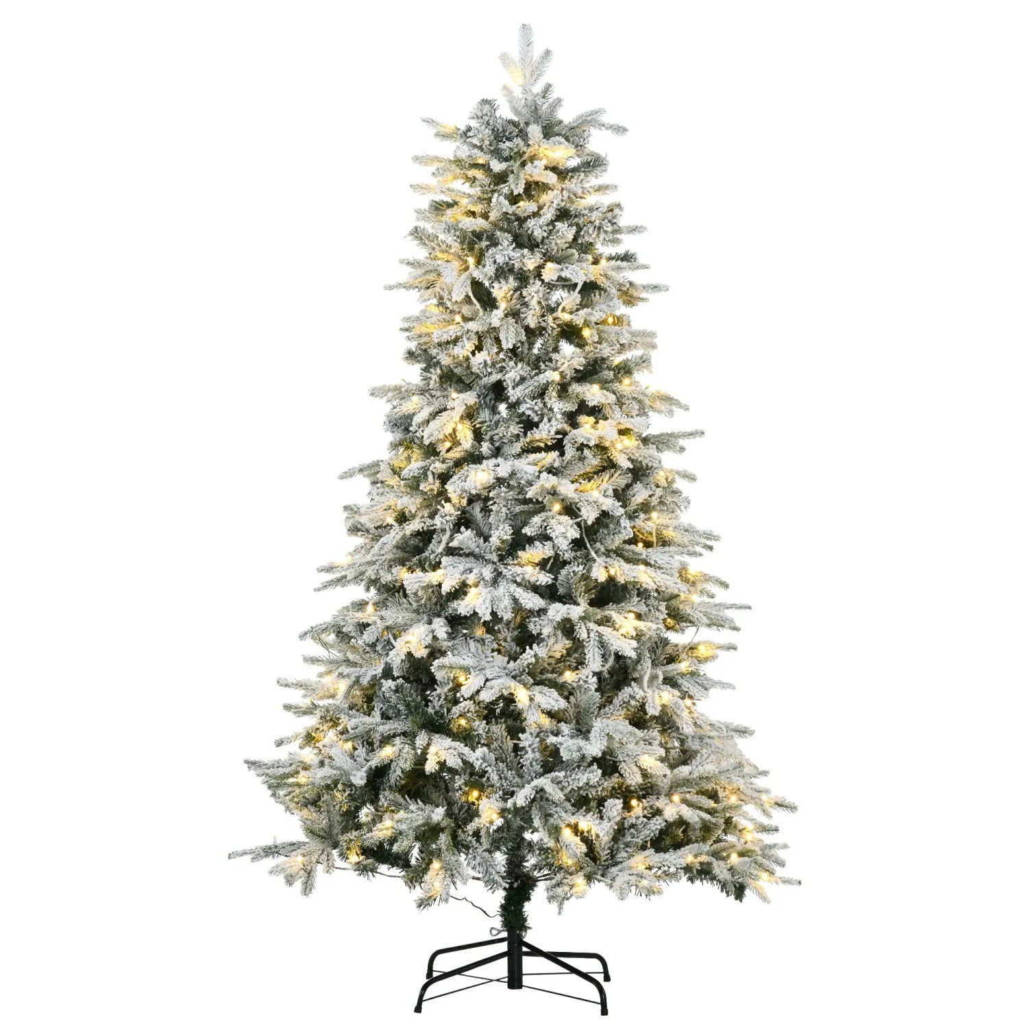HOMCOM Künstlicher Weihnachtsbaum mit Leuchte 180 cm Kunsttanne mit Kunstschnee