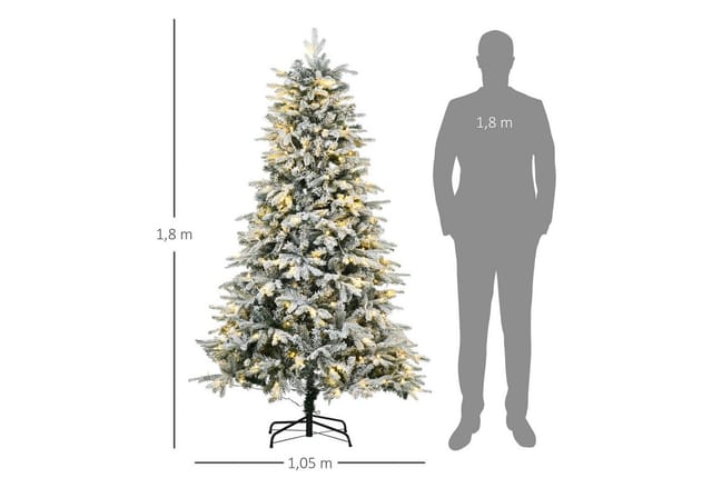 HOMCOM Künstlicher Weihnachtsbaum mit Leuchte 180 cm Kunsttanne mit Kunstschnee