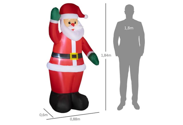 Outsunny Aufblasbar Weihnachtsdeko Polyester 88L x 60B x 184H cm Rot