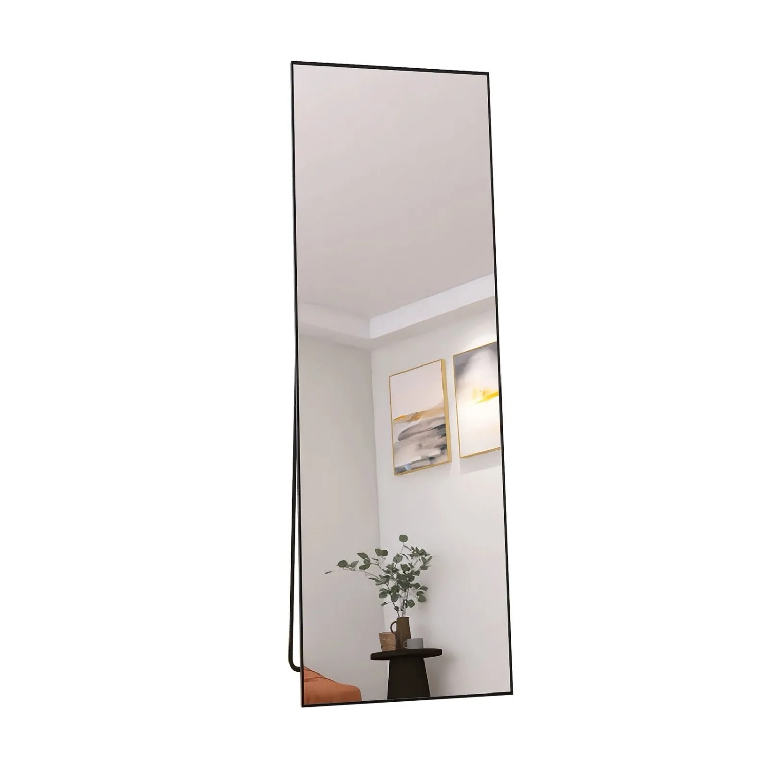 PXloue Standspiegel Rechteckiger-Ganzkörperspiegel Metallrahmen Schwarz 140x40cm