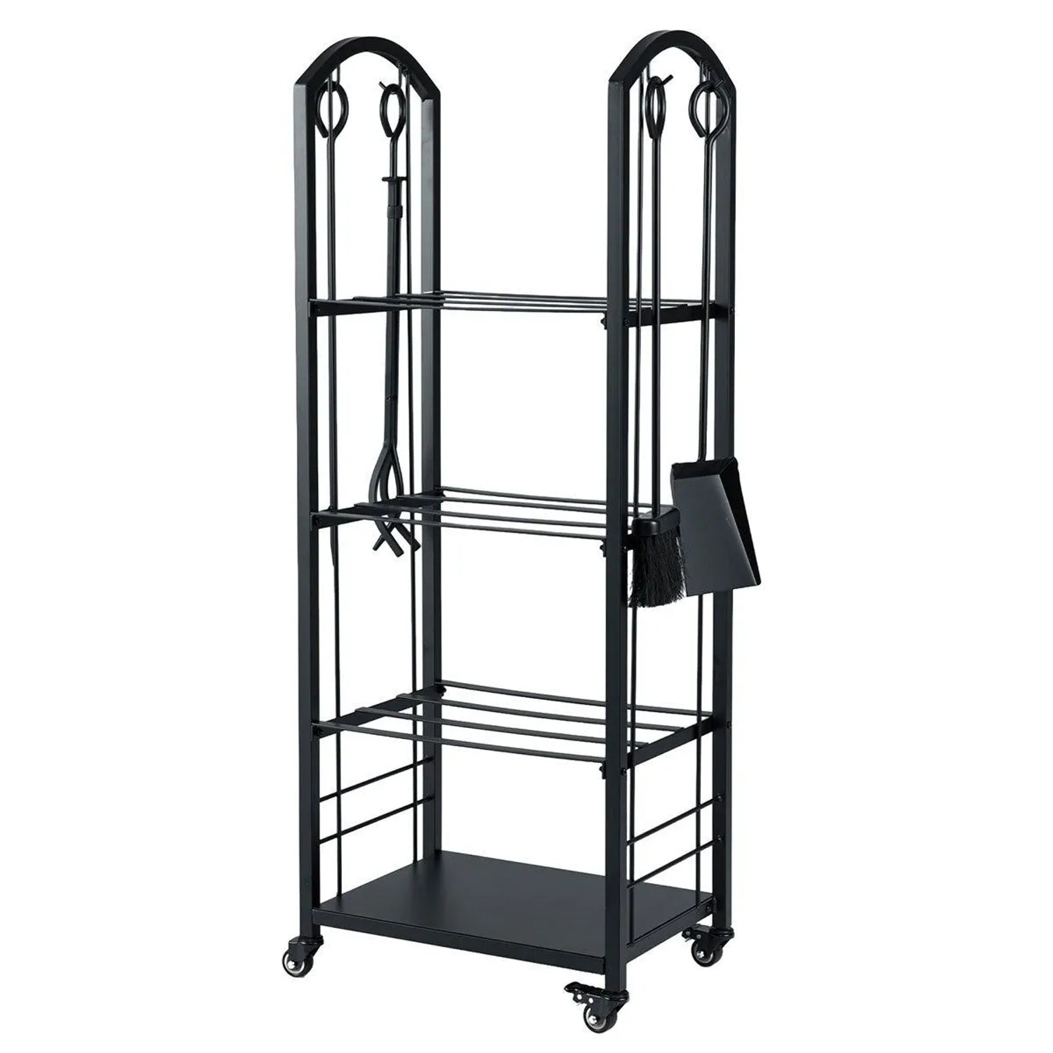 Costway Kaminholzregal mit Rollen und 4 Ebenen 47 x 33 x 122 cm