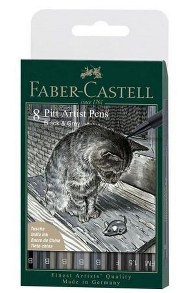 Faber-Castell Tuschest. Pitt Artist Pen Grey&Black 8er