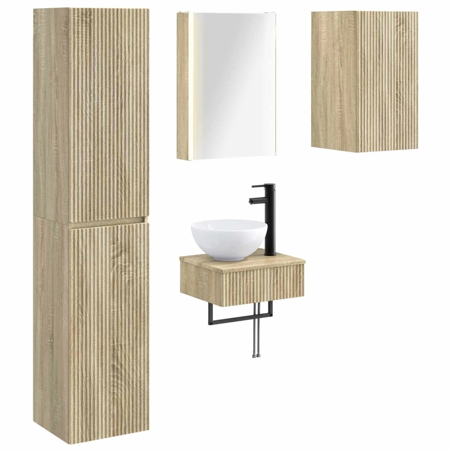 vidaXL Badezimmermöbel-Set 5-Tlg Sonoma-Eiche Ingenieurholz und Glas 3407257