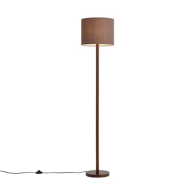 QAZQA Japandi Stehleuchte Nussbaumholz mit Braunem Leinenschirm 151 cm Mels