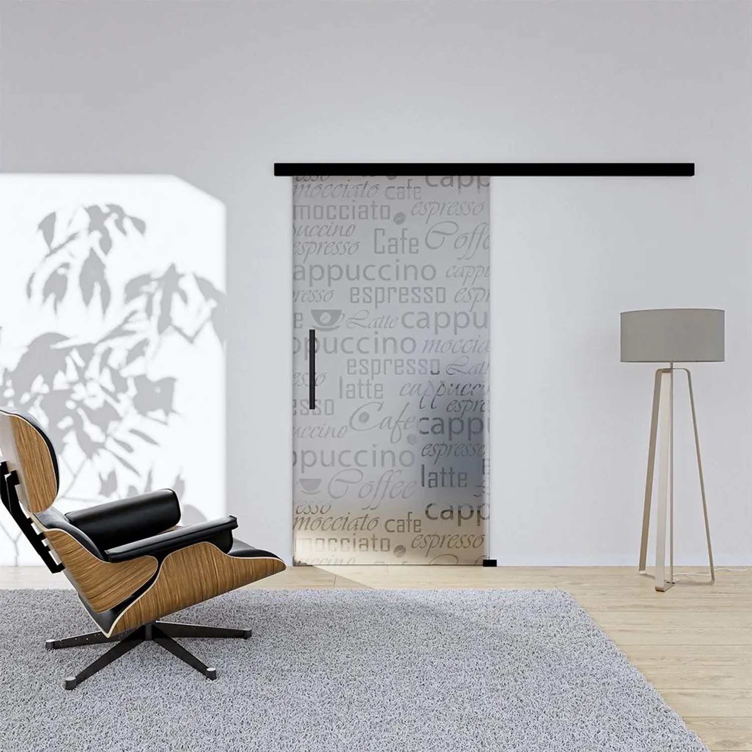 Hansaglas Glasschiebetür Baro 1 775 x 2050 mm DIN Rechts Komplettset Schwarz Griffstange SoftClose