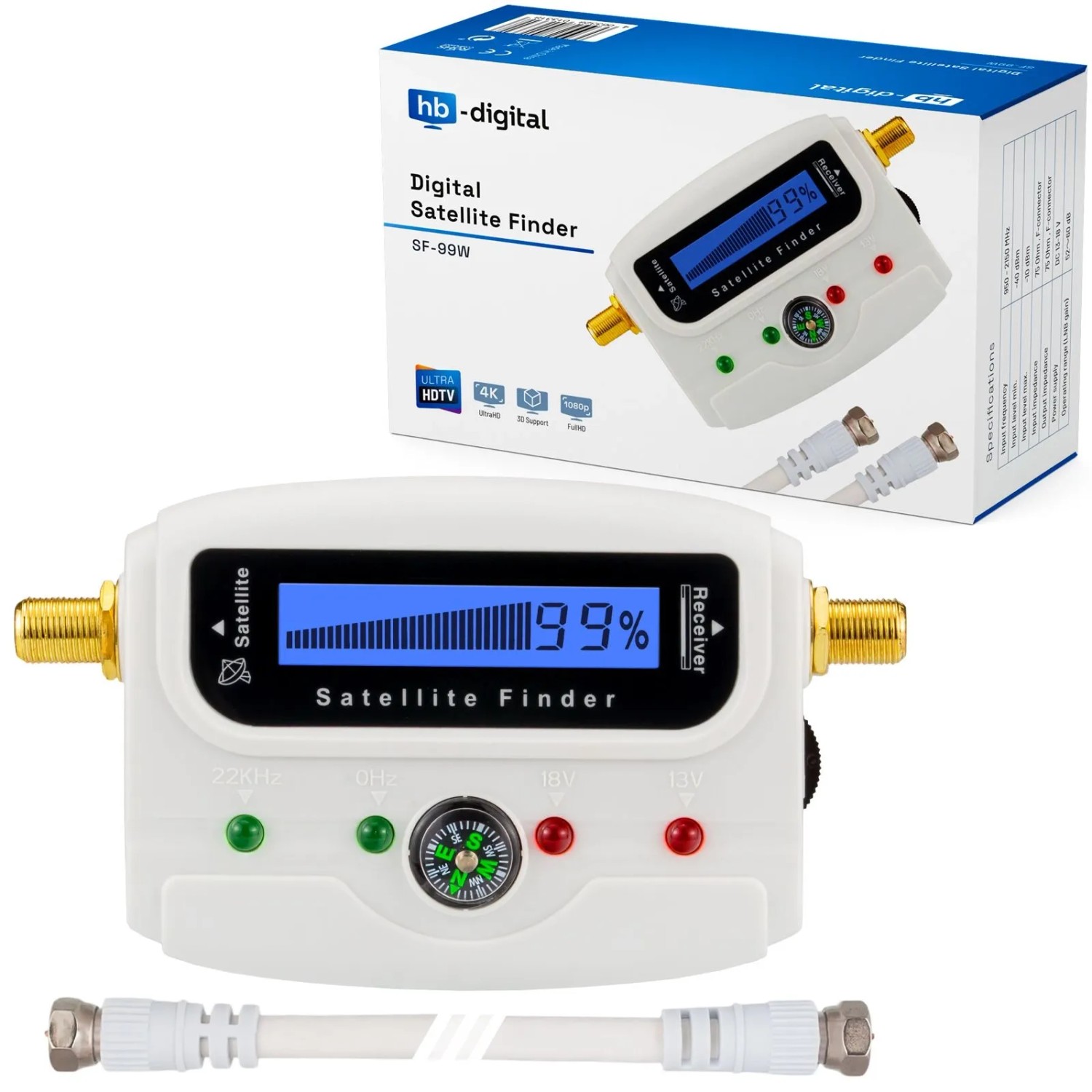 hb-digital Satfinder Digital SF-99 LCD Display Kompass Ton Weiss