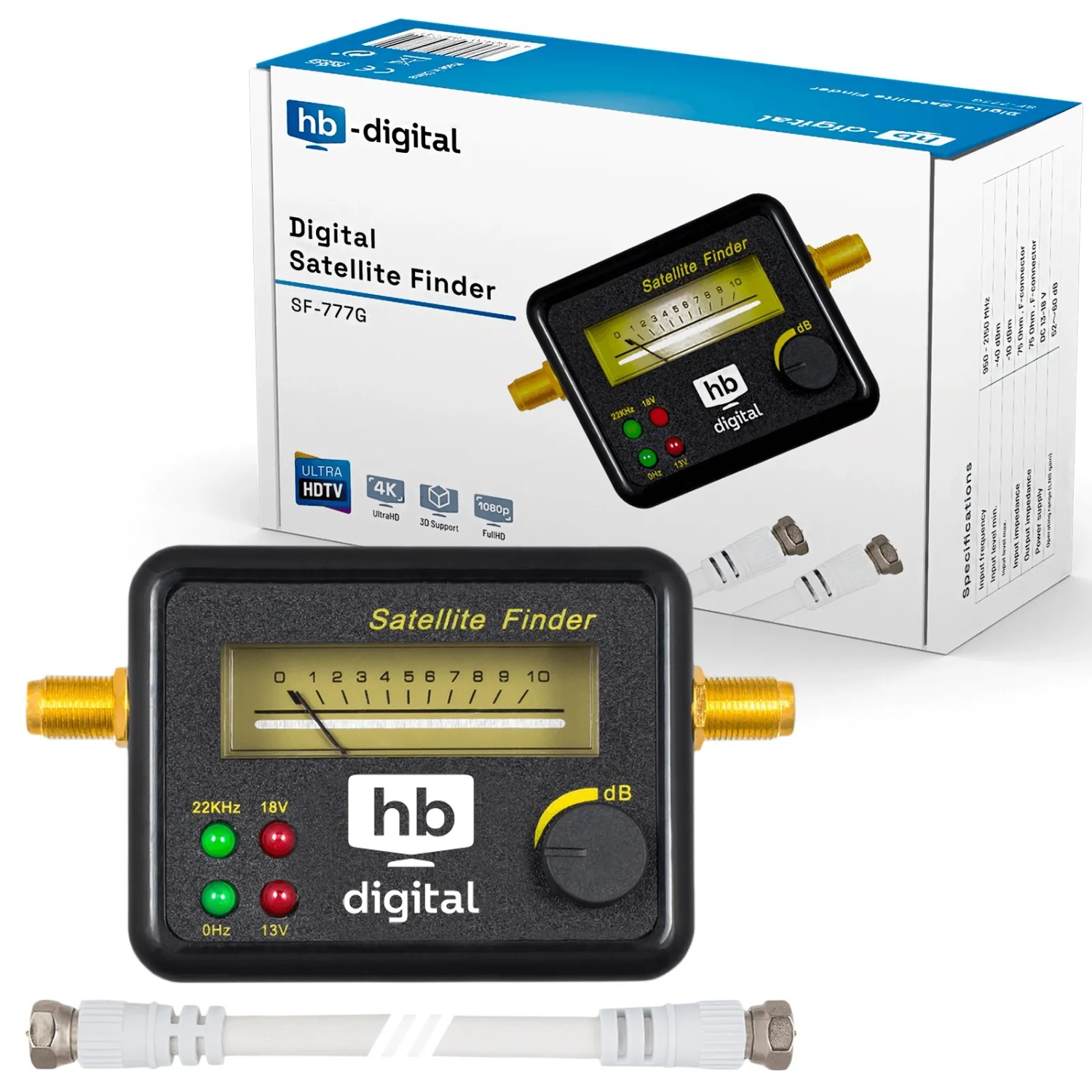 hb-digital Satfinder Analog SF-777G mit F-Kabel Schwarz