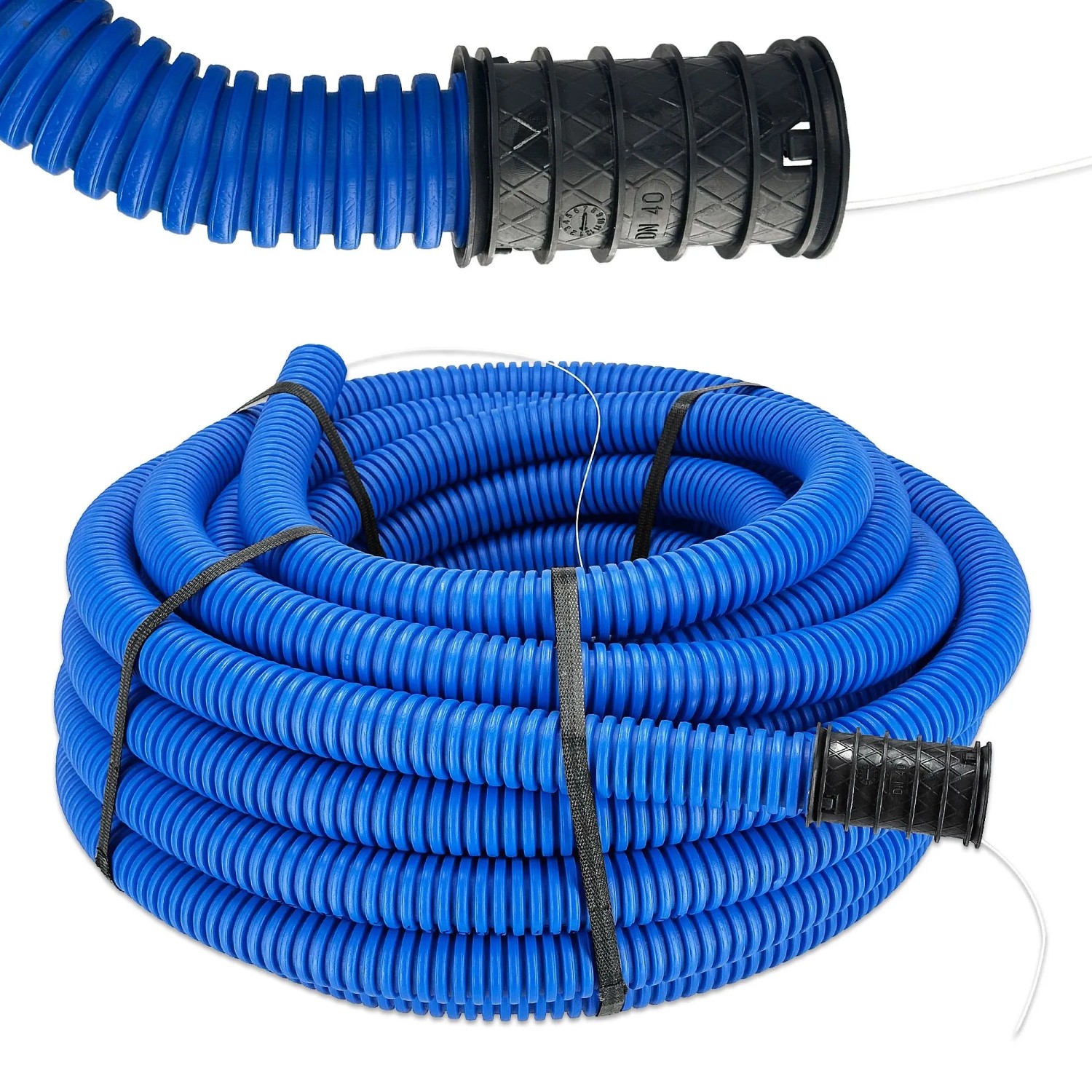 EDO Kabelschutzrohr PE Ø50 mm 50 m Blau für Erdverlegung Wellrohr 450 N IP56 mit Zugdraht und Muffe