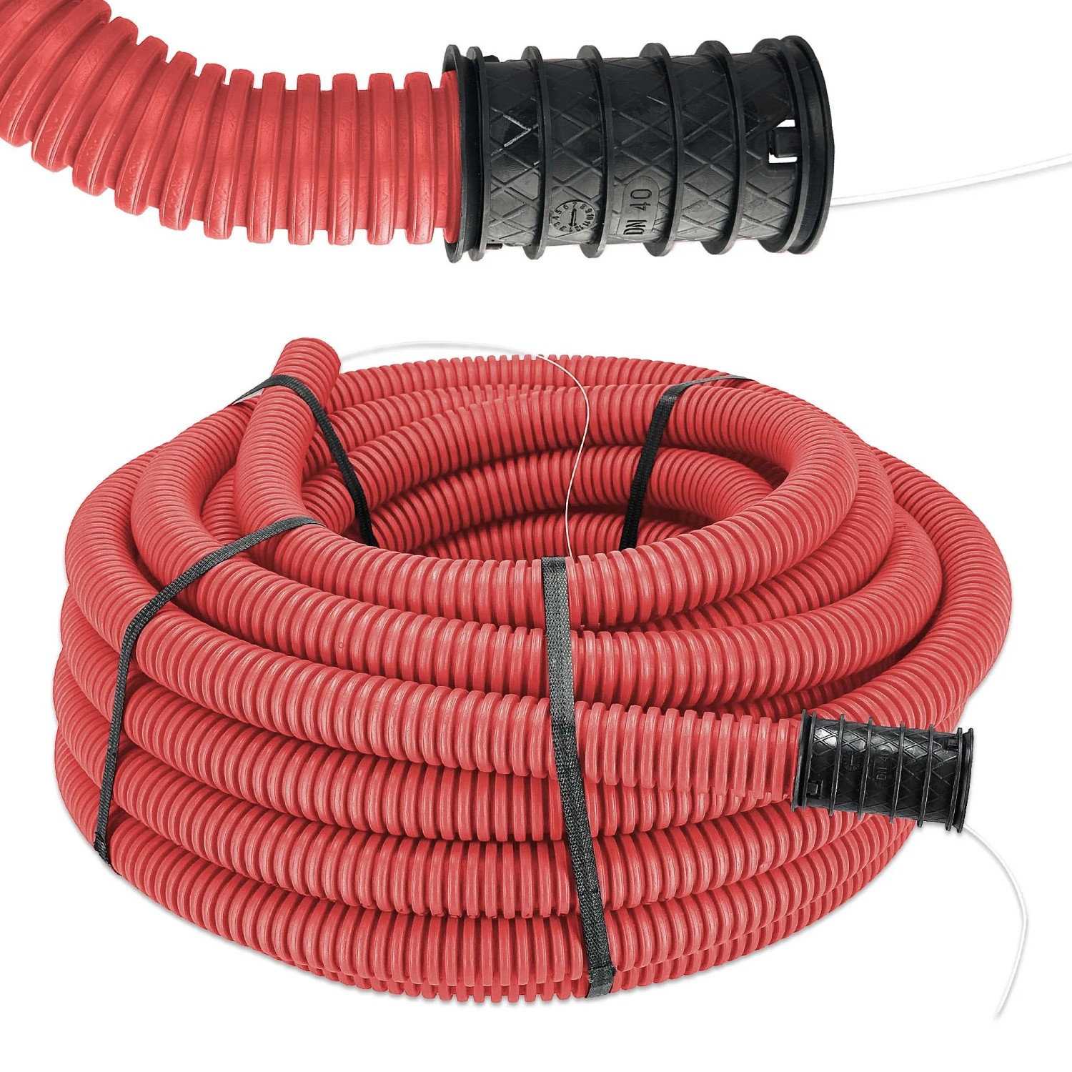 EDO Kabelschutzrohr PE Ø40 mm 25 m Rot für Erdverlegung Wellrohr 450 N IP56 mit Zugdraht und Muffe