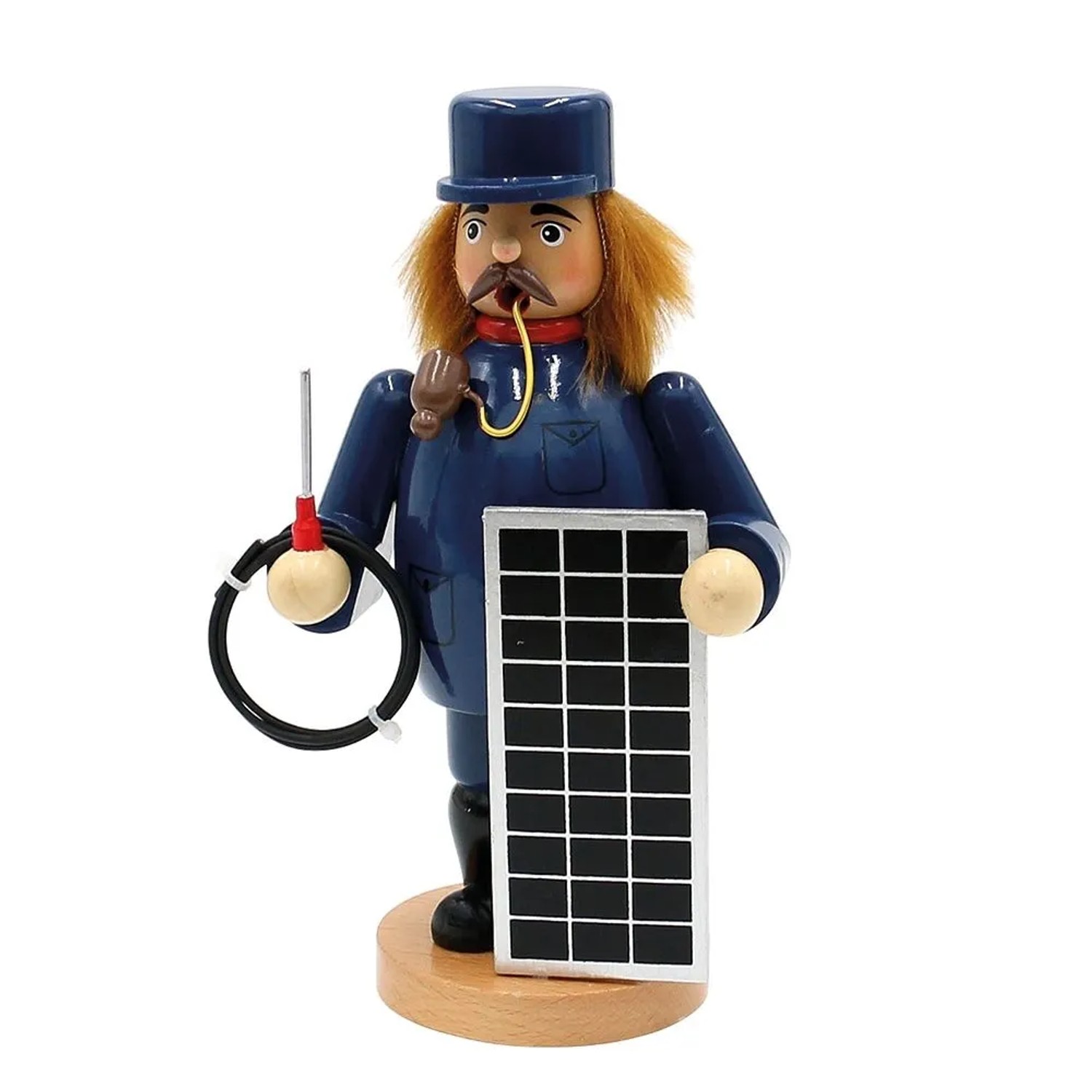 Dekohelden24 Räuchermann Handwerker Räucherfigur Weihnachtsräucherfigur Räuchergefäß Solarmonteur mit Solarpanel Geschenk L/B/H 11 x 8 x 19 cm