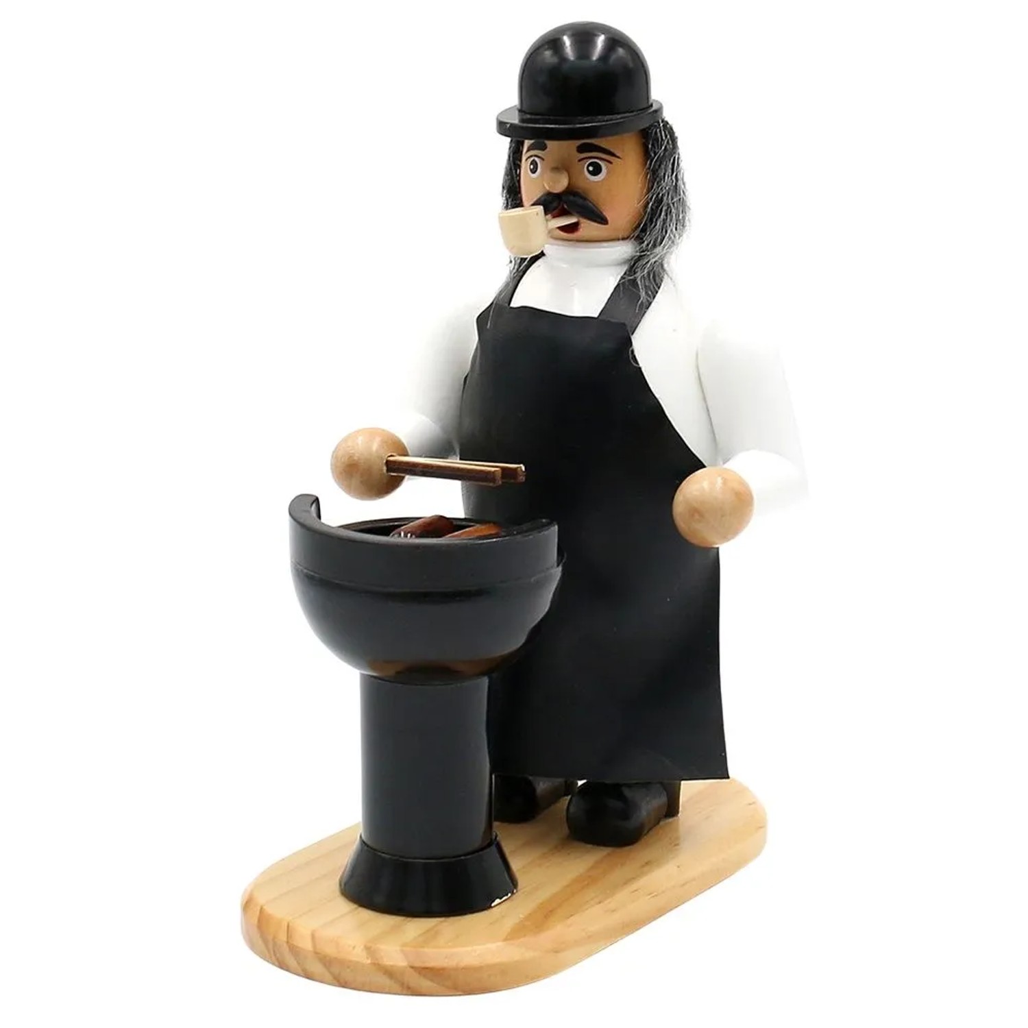Dekohelden24 Räuchermann Grillmeister mit rauchenden Säulengrill Räucherfigur Weihnachtsräucherfigur Räuchergefäß Holz L/B/H 15 x 11 x 20 cm