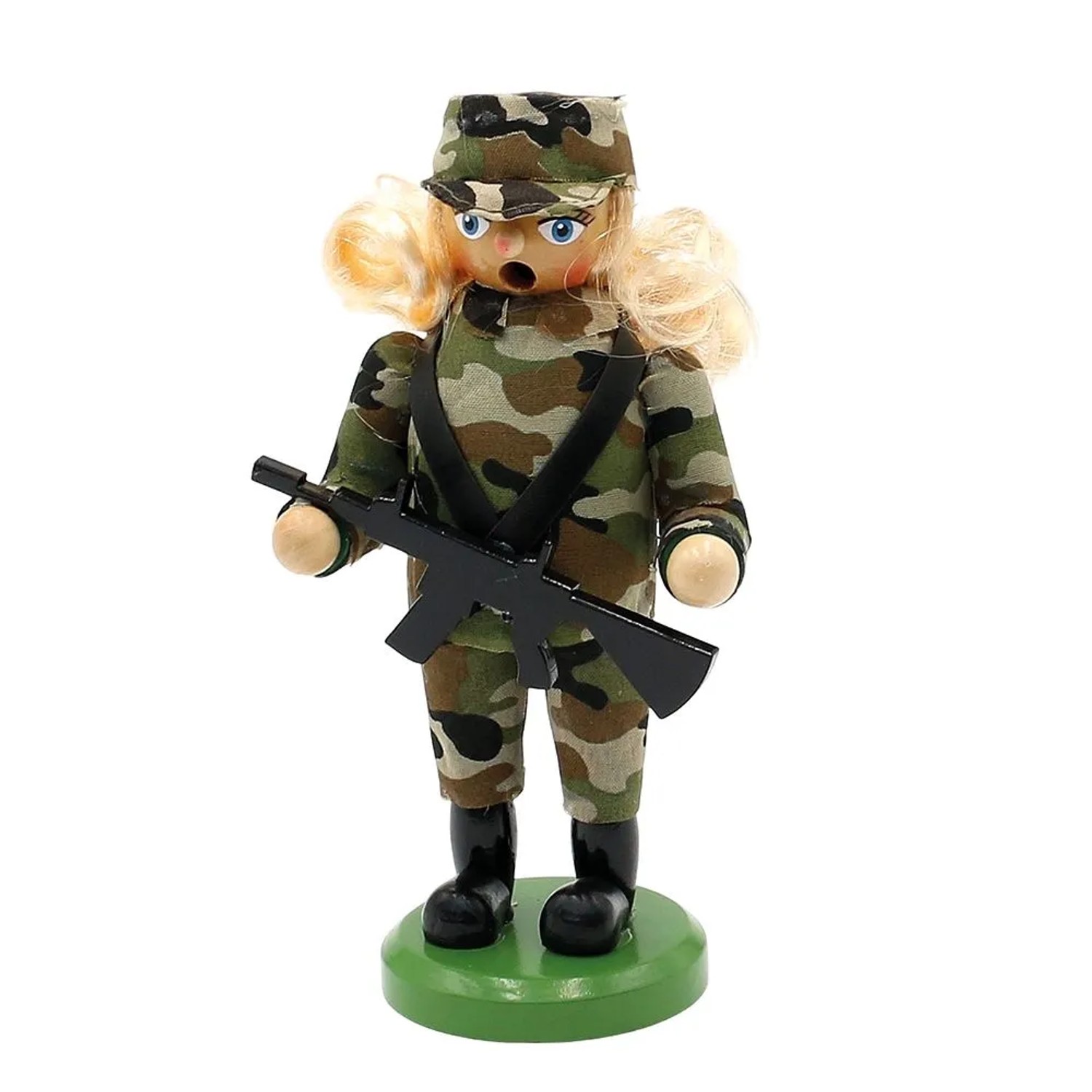 Dekohelden24 Räucherfrau Soldatin mit Gewehr Räucherfigur Weihnachtsräucherfigur Räuchermann Räuchergefäß Holz Räucherfrau L/B/H 10 x 7 x 18 cm