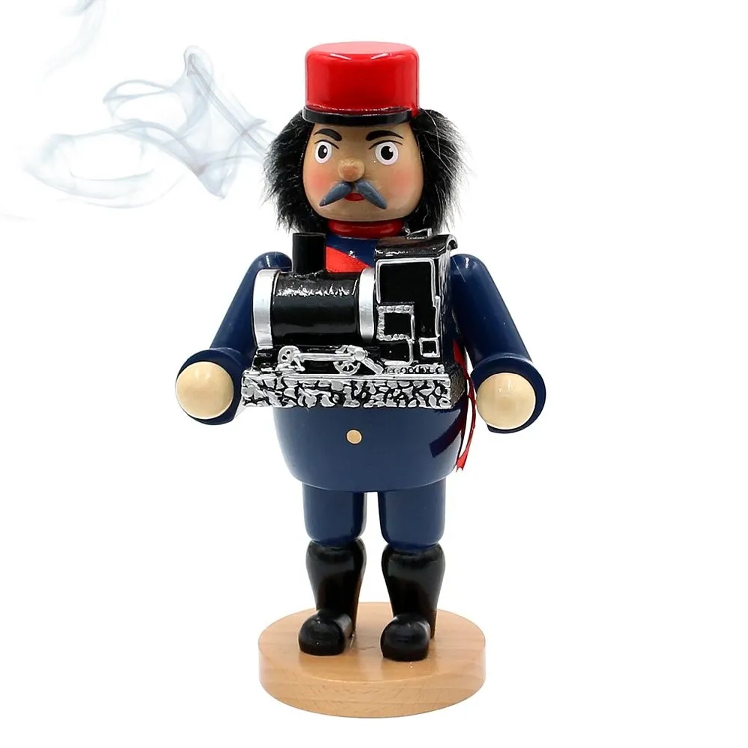 Dekohelden24 Räuchermann Lockführer Räucherfigur Weihnachtsräucherfigur Räuchergefäß Räucherlok Modelleisenbahner Lokomotive L/B/H 11 x 9 x 20 cm