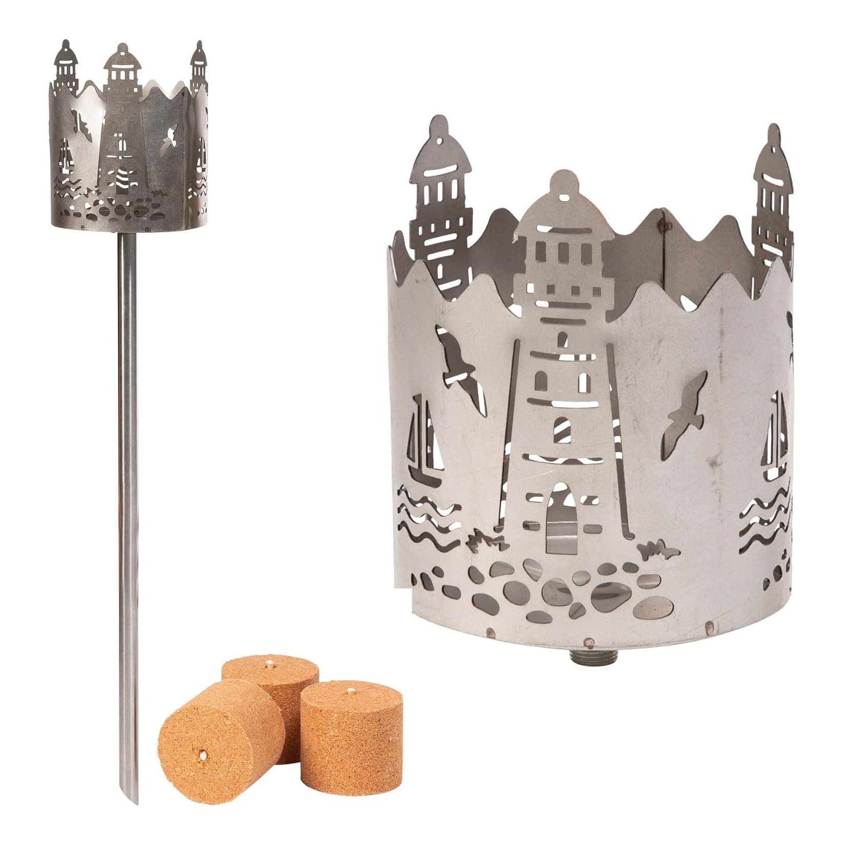 Gartenfackel für draußen Motiv Leuchtturm 3X Brennelemente - Holzspäne mit Wachs - Schwedenfackel Pelletfackel Feuersäule Flammschalen Wachsfackel Gartenleuchte