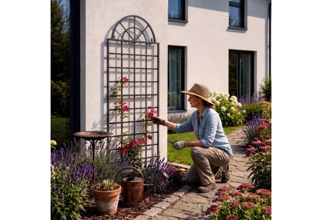 CLP Rankgitter Viva aus Eisen mit Rundbogen und integrierten Halterungen, ideale Kletterhilfe und Rankhilfe für Garten, Terrasse und Balkon