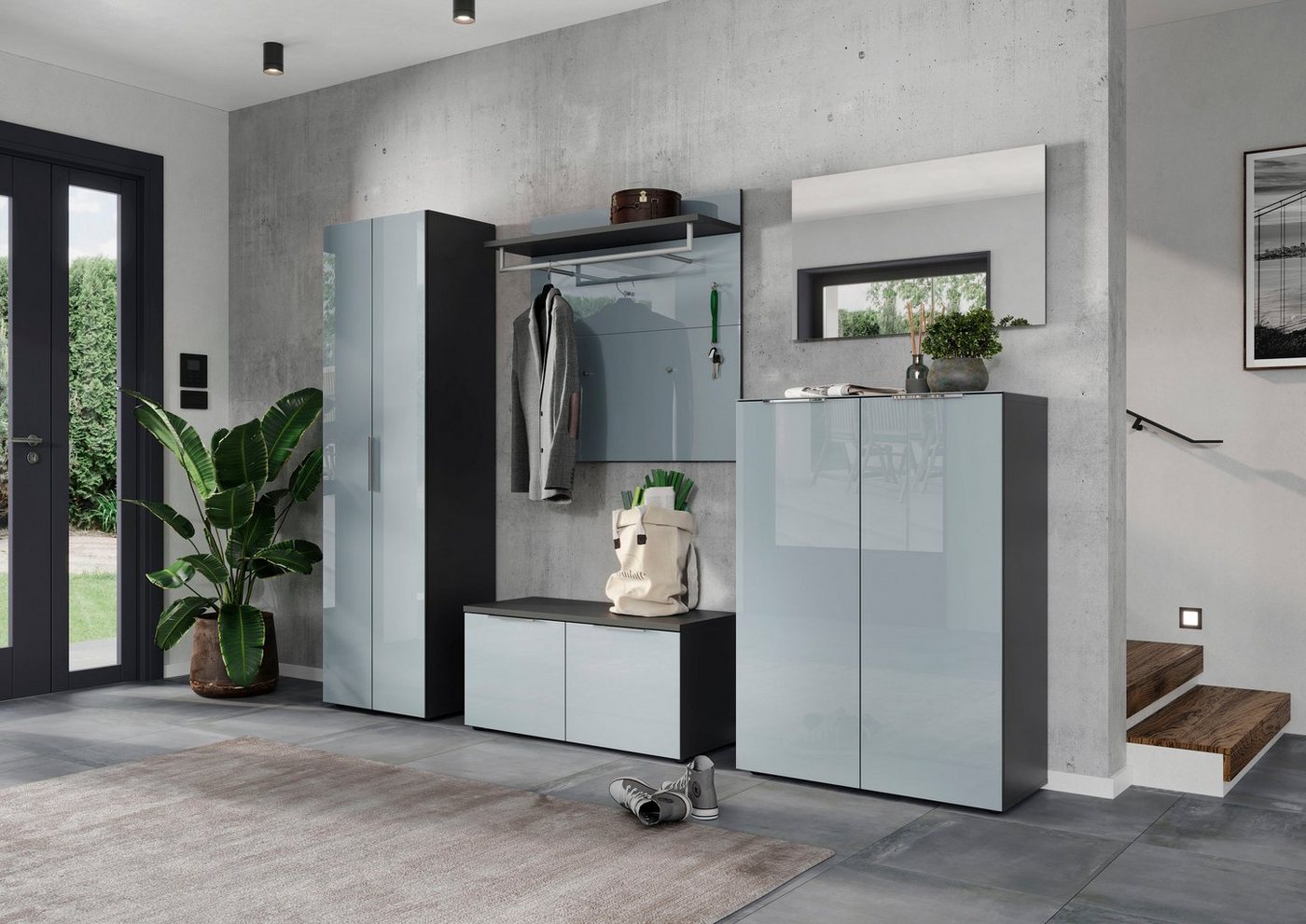 GERMANIA Garderobenpaneel Oakland mit Glasfront, Breite: 97 cm, mit Ablageboden, Stange und Haken aus Metall Bild 2