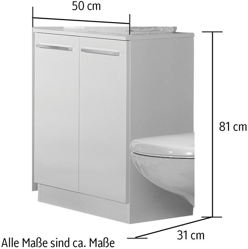 Saphir Unterschrank Quickset 335 Badschrank, 2 Türen, 1 Einlegeboden, 50 cm breit Badezimmer-Unterschrank, Weiß Glanz, Griffe in Chrom Glanz Bild 4