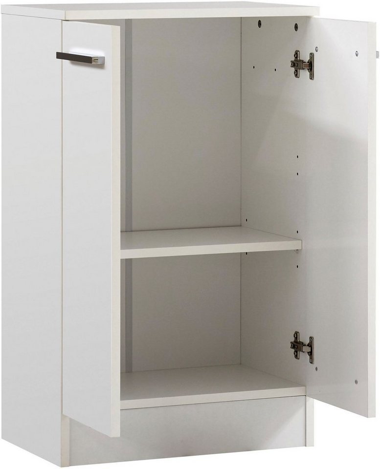 Saphir Unterschrank Quickset 335 Badschrank, 2 Türen, 1 Einlegeboden, 50 cm breit Badezimmer-Unterschrank, Weiß Glanz, Griffe in Chrom Glanz Bild 5