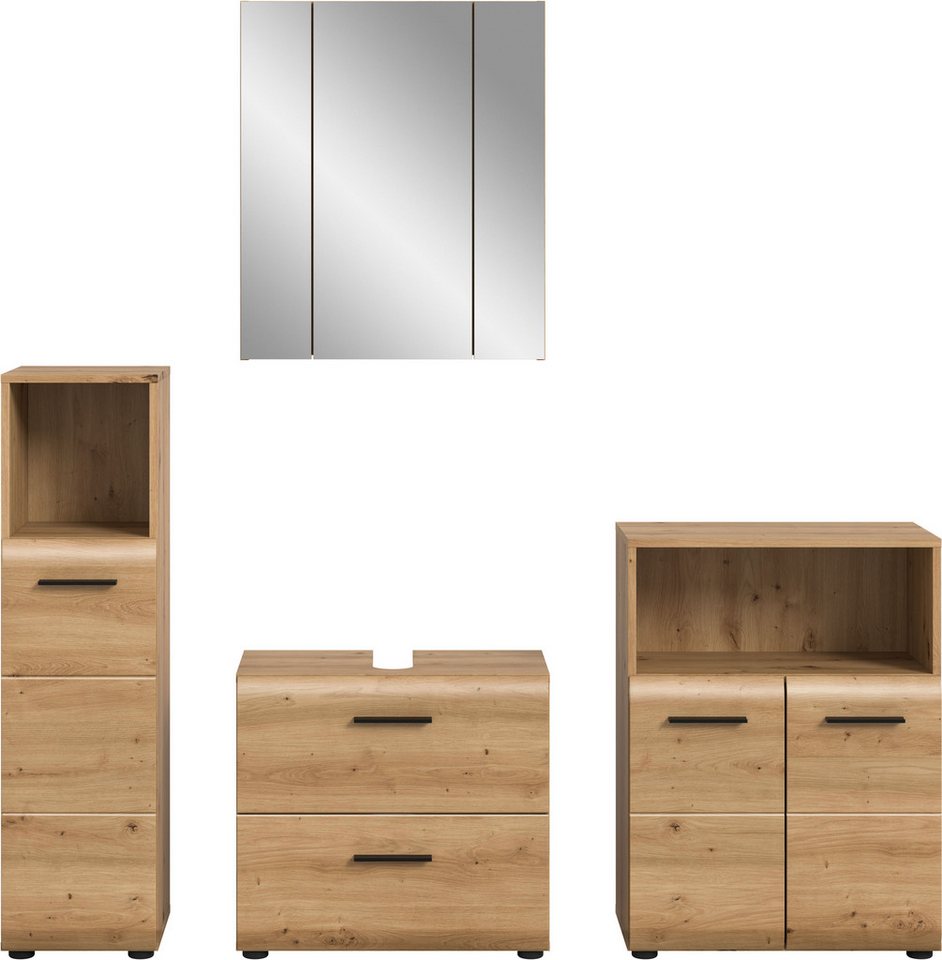 welltime Badmöbel-Set FLORENZ, 4-teilige Badkombination, hochwertige MDF-Front, (Set, 4-St., Midischrank hoch, WBU, Spiegelschrank, Midischrank breit), Bad-Kombination, Bad-Möbel, Badezimmer, Kombination, Kombi Bild 2