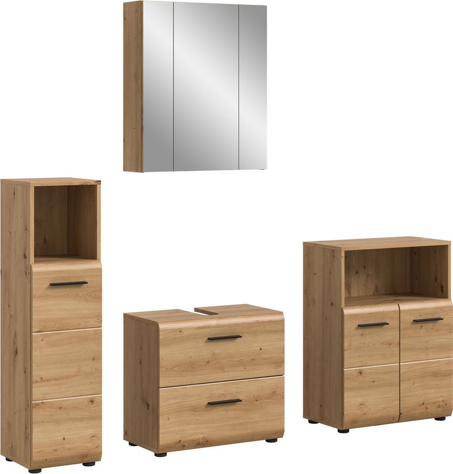 welltime Badmöbel-Set FLORENZ, 4-teilige Badkombination, hochwertige MDF-Front, (Set, 4-St., Midischrank hoch, WBU, Spiegelschrank, Midischrank breit), Bad-Kombination, Bad-Möbel, Badezimmer, Kombination, Kombi Bild 3