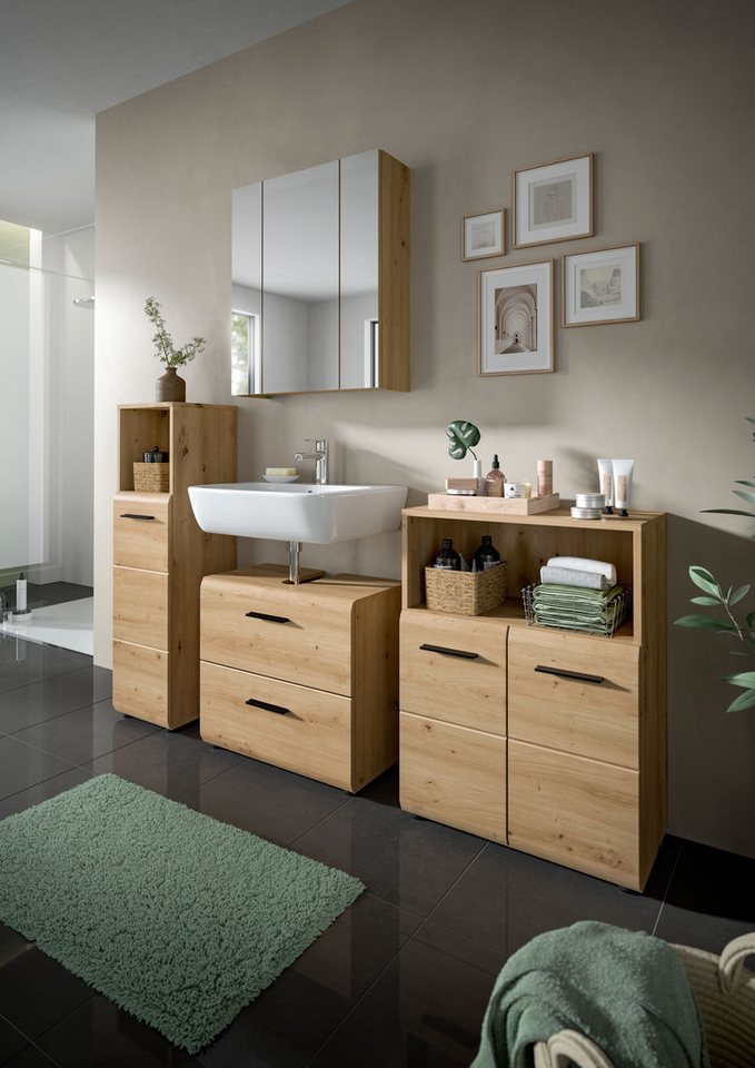 welltime Badmöbel-Set FLORENZ, 4-teilige Badkombination, hochwertige MDF-Front, (Set, 4-St., Midischrank hoch, WBU, Spiegelschrank, Midischrank breit), Bad-Kombination, Bad-Möbel, Badezimmer, Kombination, Kombi Bild 5