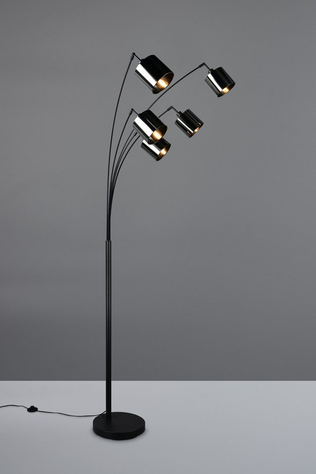 Reality Leuchten Stehlampe JASON, Stehleuchte 5-flammig exkl 5x E14 max 10W, Höhe 200cm 72cm tief, Ein-/Ausschalter, Leuchtmittel wechselbar, warmweiß - kaltweiß, Bogenleuchte Metall schwarz, Lampenschirme rauchgrau, Fußschalter Bild 2