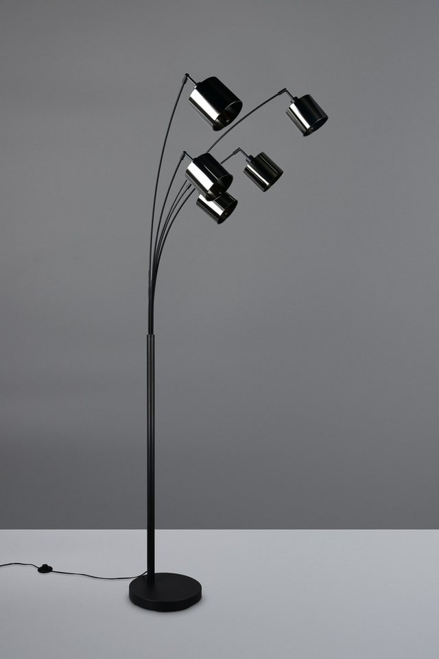 Reality Leuchten Stehlampe JASON, Stehleuchte 5-flammig exkl 5x E14 max 10W, Höhe 200cm 72cm tief, Ein-/Ausschalter, Leuchtmittel wechselbar, warmweiß - kaltweiß, Bogenleuchte Metall schwarz, Lampenschirme rauchgrau, Fußschalter Bild 3